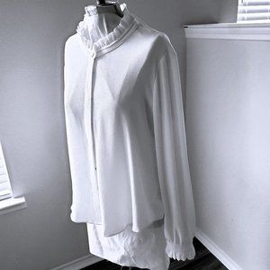 NWT TOMMY HILFIGER LADIES WHITE BLOUSE RUFFLED COLLAR & SLEEVES SIZE X-LARGE